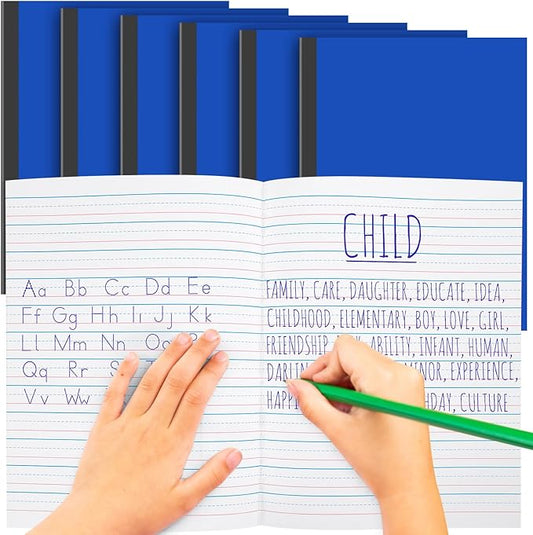 Henoyso 6 Pcs Primary Composition Notebook K-2, Wide Ruled 9.75" x 7.5" Journals, 60 Pages, Writing & Handwriting Practice for Kindergarten, 1st & 2nd Grade, Back to School Supplies (Blue)