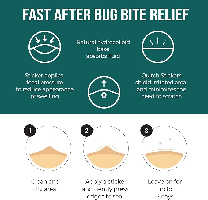 Quitch Mosquito Bite Itch Relief Bug Bite Patch, Camping Travel Essentials | After Bite Insect Bite Treatment, Anti Itch Cream Alternative, Insect Bite Relief, Cruise, Travel and Camping Essential