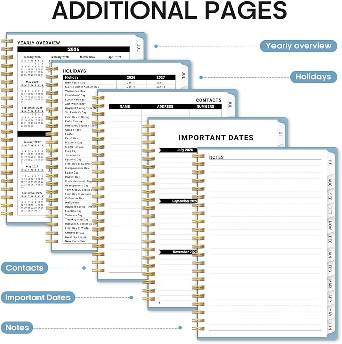 Planner 2026-2027, 6.3" x 8.5" Weekly and Monthly Academic Year Planner Calendar, July 2026 - June 2027, Hardcover Large School Planning Agenda With Tabs, Perfect for School & Office Supplies, A5, Baby Blue