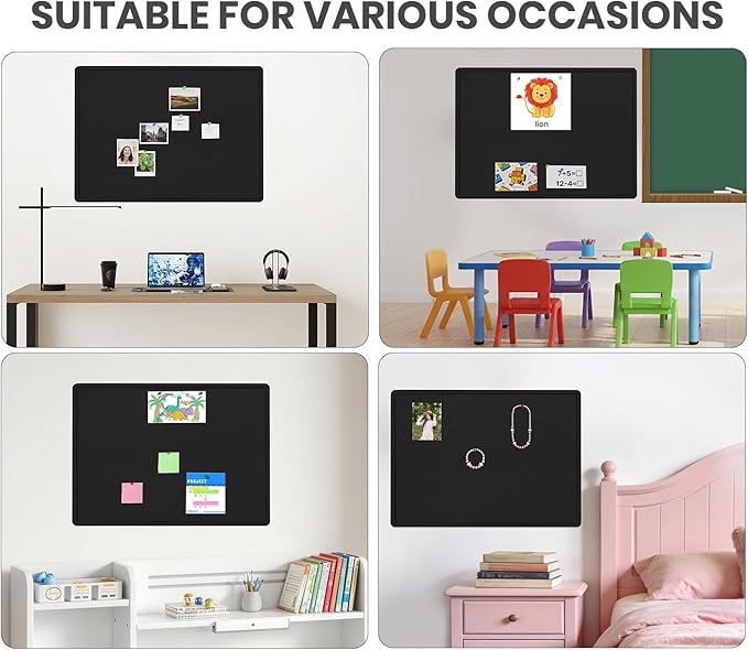 Extra Large Bulletin Board, 95 X 47 inches Cork Board with 30 Pushpin, 8' x 4' Felt Cork Board Notice Pin Board, Self-Adhesive Vision Board Mood Board Foldable Photo Board for Wall - Black