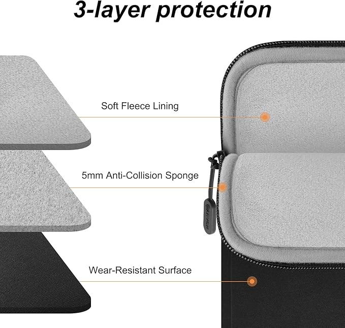 ARVOK 15 15.6 16 Inch Laptop Sleeve with Front Pocket, Shockproof 360 Protective Laptop Case Briefcase Handbag, Computer Carrying Bag Compatible with MacBook Air/Pro, Lenovo/HP/Dell/Asus/Acer, Black