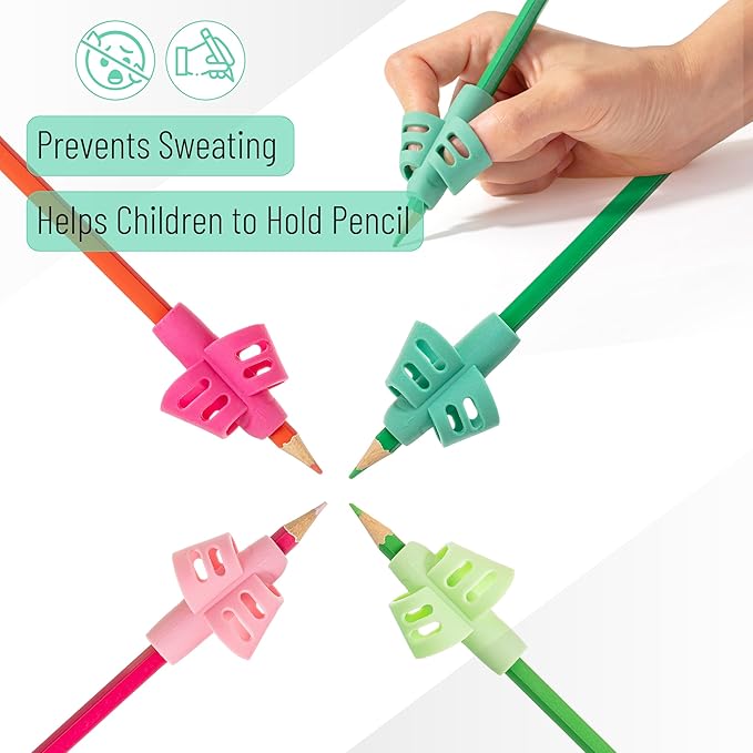 Mr. Pen- Pencil Grips for Kids Handwriting, 4 Pack with 4 Clips, Spring Colors, Flexible Silicon Pencil Holder for Kids, Right & Left-Handed