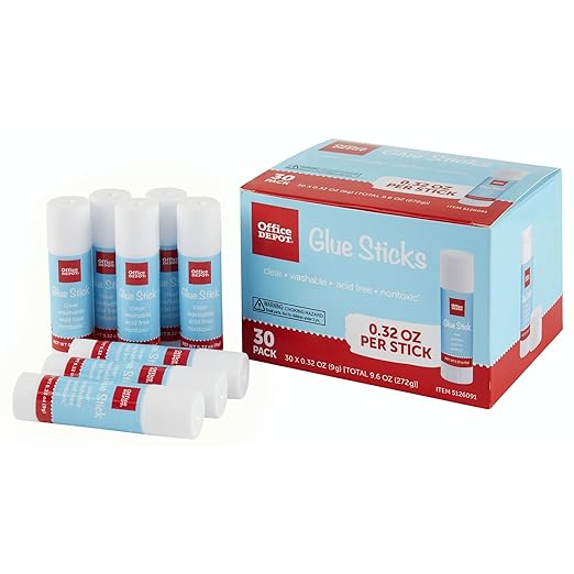 Office Depot® Brand Glue Sticks, 0.32 Oz, Clear, Pack of 30 Glue Sticks