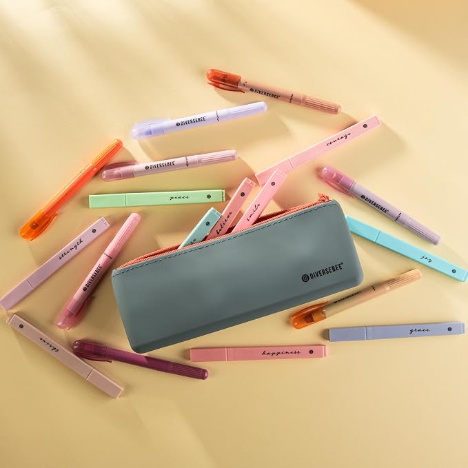 DIVERSEBEE Soft Silicone Pencil Case, Aesthetic Pencil Pouch with Zipper, Cute Pen Bag for School, Bible Journaling Supplies and Accessories, Pencil Organizer (Ocean) | Aesthetic Pen Bag for School, Bible Study Journaling Supplies and Accessories, Cute...