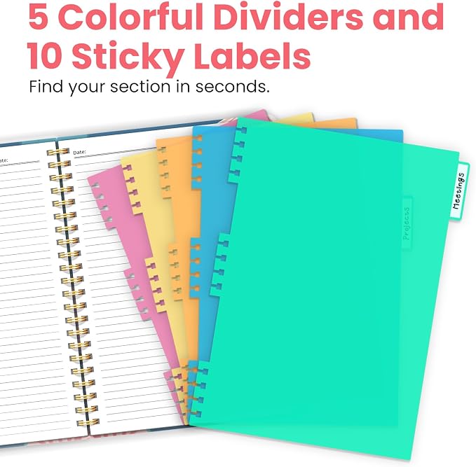 ZOTIA Large Spiral Notebooks for Work 5 Subject with Removable Dividers