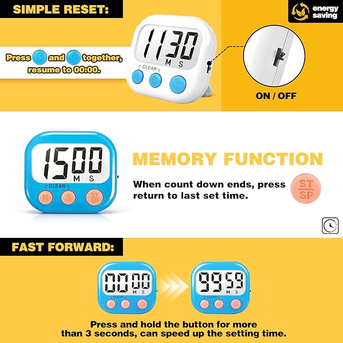 Classroom Timers for Teachers Kids Large Magnetic Digital Timer Teacher Supplies 4 Pack-Blue White