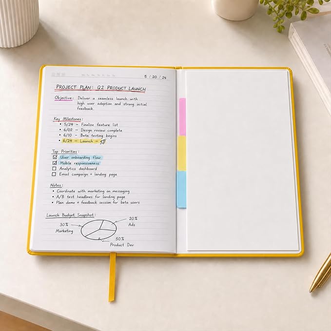 SUIN A5 Hardcover Lined Journal Notebook, 200 Pages, Yellow, 1 Pack