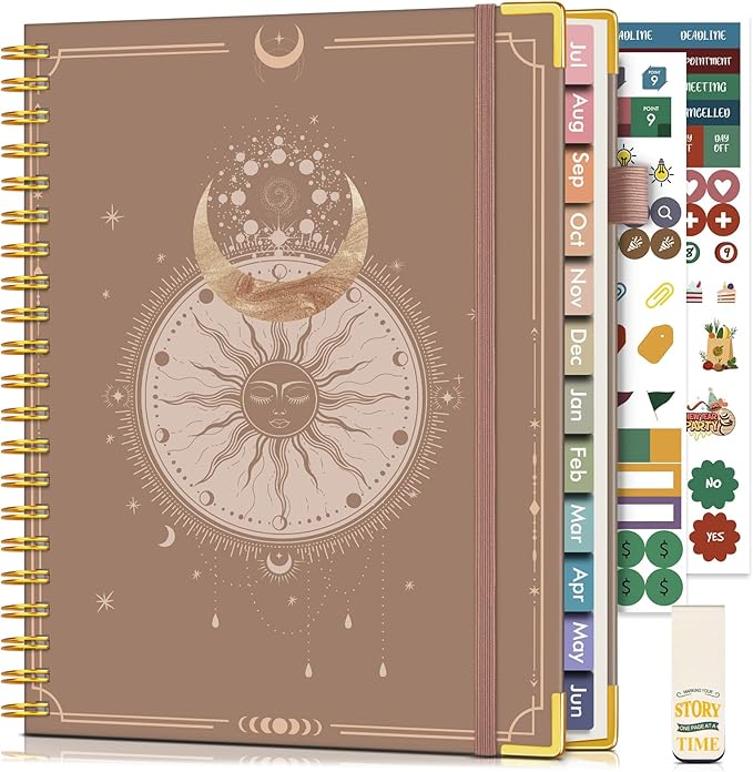 Academic Planner 2026-2027, Hardcover Weekly and Monthly Calendar Planner from July 2026 - June 2027, 8.5" x 11" A4 Large Daily Agenda with Tabs, College School Organizer for Student Teacher, Boho Sun & Moon