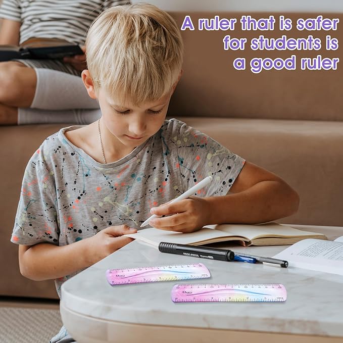 Grevosea 2-Piece Flexible Ruler, 15cm/6inch Plastic Shatterproof Straight Edge Soft Bendable Ruler for School, Classroom, Office, Kids & Adults
