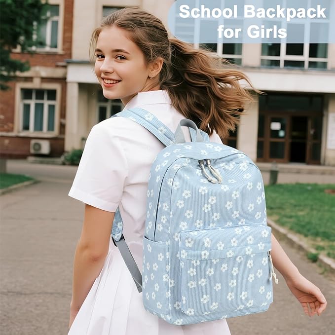 BTOOP School Backpack for Teens Large Corduroy Bookbag Lightweight 15.6 inch Laptop Bag for Girls Women Casual High School College