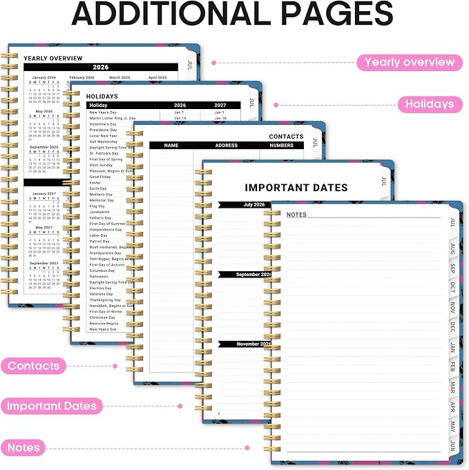 Planner 2026–2027, Weekly & Monthly Academic Organizer for School Year, Jul 2026–Jun 2027, Hardcover Planner with Tabs, Back to School Essential, 6.3" x 8.5", Midnight Roses