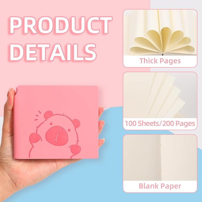 BOBO RABBIT 3 Pack Mini Blank Notebooks Pocket Size Unlined Paper Journal Notebook Total 600 Pages Sketch Book Small Softcover Vegan Leather No Line Sketchbook Cartoon Capybara Pattern for Travelers Drawing Sketching Travel Lay Flat, 3.9"x3.9" Inner(Mi...