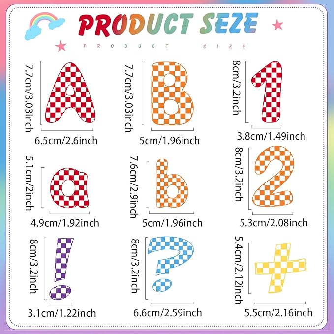 221 Pcs Checkered Notebook Bulletin Board Letters, Round Alphabet Number Punctuation Symbol Combo Letter Cutouts, Colorful Classroom Decor for Summer School Chalkboard Whiteboard Poster Wall