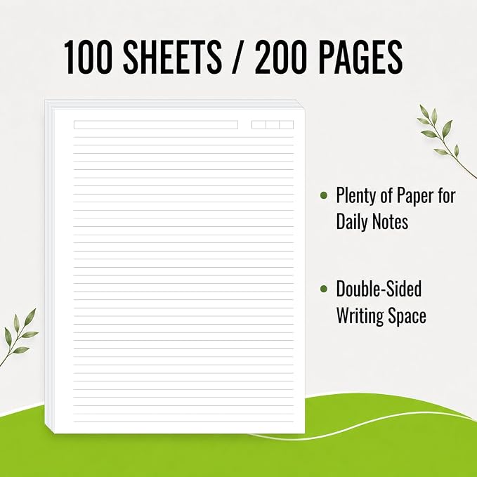 Unpunched College Ruled Loose Leaf Paper, 100 Sheets, Letter Size 8.5 x 11 Inch, 100 GSM White Lined Sheets with Subject & Date Boxes