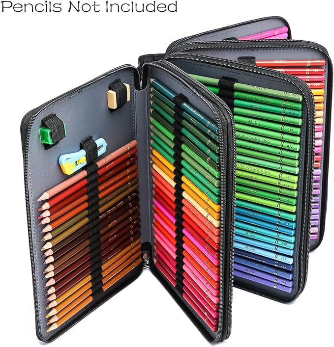 YOUNGCOL 200 Slots Colored Pencil Case Color Pencil Organizer Storage Large Capacity Pencil Case (Black + Retro Flower)