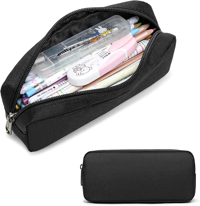 Della Gao Pencil Case Small Pencil Pouch Aesthetic Pencil Box | Office Stationery Organizer, Simple Sturdy Multifunctional Pencil Bag for Men (01-1BK)