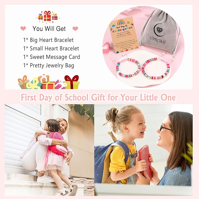 UPROMI First Day of Preschool/Kindergarten/1st Grade/2nd Grade/School Gift, Back to School Bracelet Mommy and Me Dad and Son