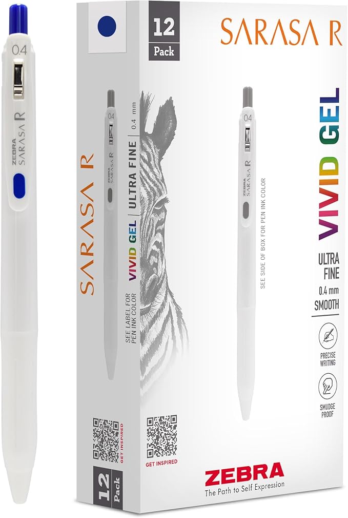 Zebra Pen, SARASA R Gel Pens, Blue Ink, 0.4mm Fine Point, Vivid Ink to Create Deep, Saturated Color and Smooth Gel Lines, Quick-Drying for Smear-Free Writing, Made in Japan, 12-Pack (47720)