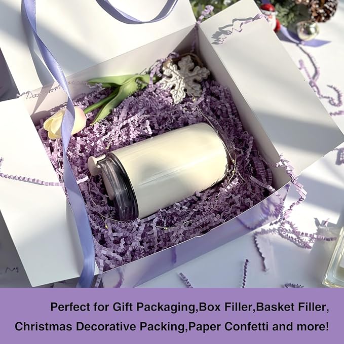 1LB Crinkle Cut Paper Shred Filler for Gift Box Bag and Basket on Holidays (Light Purple)