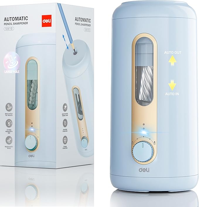Electric Pencil Sharpener, Fully Automatic Pencil Sharpener for 6.9-10.8mm Colored/Jumbo Pencils, Auto in & Out, Rechargeable Hands-Free Sharpener for Classroom Home Office, Blue