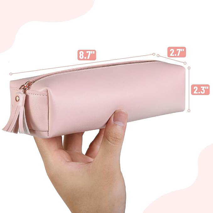 Mr. Pen- PU Leather Pencil Case, Pink | Pencil Case Small Pencil Pouch Aesthetic