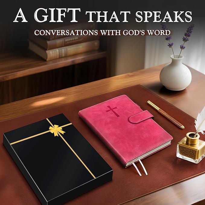 Leather Christian Bible Journal for Women, Prayer Journal for Scripture Study, Daily Devotional, Undated Church Notes Notebook, Jesus Religious Faith Gifts for Pastor, Graduation, Baptism, Magenta