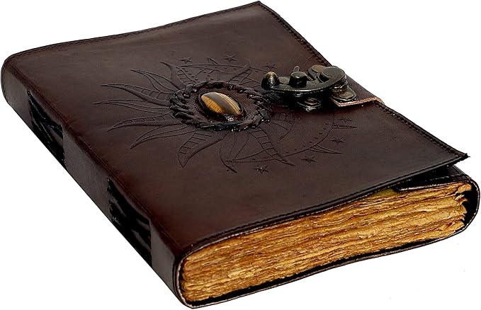 cuero Leather Sun and Moon Tiger Stone Brown Journal for Women 8X6 Leather Sketchbook Blank book Unlined Deckle Edge Paper Diary