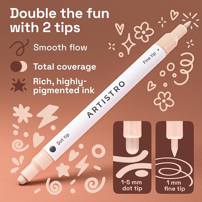 ARTISTRO 5 Skin Tones Dual-Tip Acrylic Paint Markers – Paint Pens Set with Dot & Fine Tips for Fabric, Rock, Glass, Wood, Coloring Books – Arts & Crafts Gift – Classroom Must Haves & School Supplies