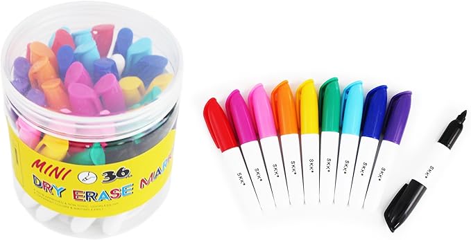 SKKSTATIONERY 36-Pcs Mini Dry Erase Markers, Whiteboard Markers, Marker Pens 3.5'', 36Pcs/Box
