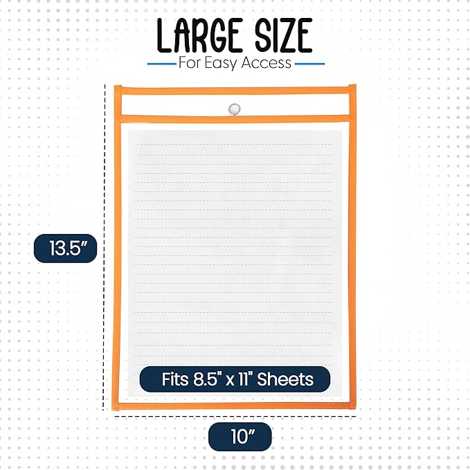 Essex Wares - 6 Pack, Orange, Dry Erase Pocket Document Protectors, 10" Wide x 13.5" Tall - Dry Erase Clear Plastic Sleeves - Reusable & Easy Erase Plastic Invoice Holders, Water-Resistant & Durable