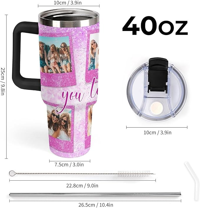 Personalized Tumbler Custom Vacuum Insulated Travel Mug Customizable Coffee Cup with Your Photos and Text Christmas Birthday Gift (40oz Design 5)