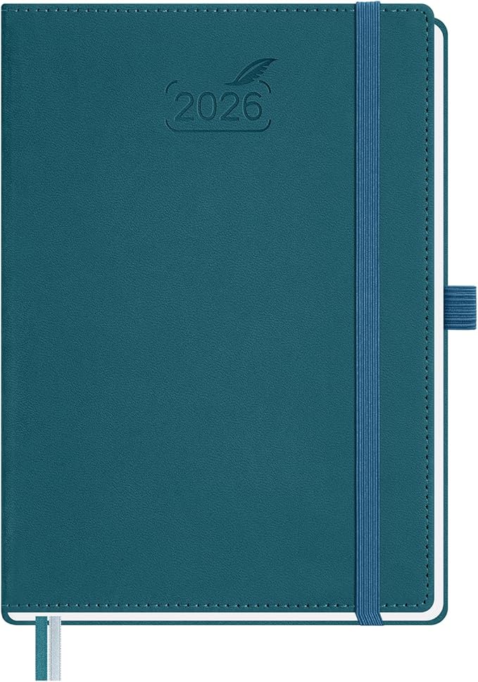 BEZEND 2026 Planner Weekly and Monthly (6" x 8.5") Daily Calendar with Hourly Timeslots & Tabs (Jan-Dec) Note & Expenses, Pen Holder, Inner Pocket, Vegan Leather Hardcover - Dark Green