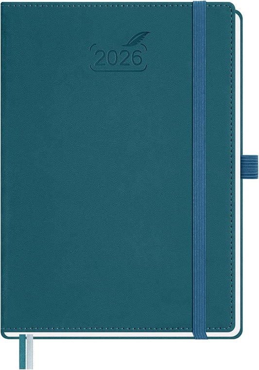 BEZEND 2026 Planner Weekly and Monthly (6" x 8.5") Daily Calendar with Hourly Timeslots & Tabs (Jan-Dec) Note & Expenses, Pen Holder, Inner Pocket, Vegan Leather Hardcover - Dark Green