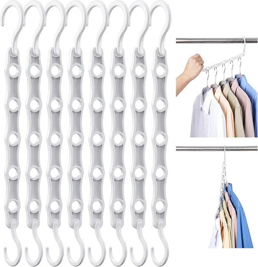 HOUSE DAY Space Saving Hangers 20 Pack, Closet Organizers and Storage | Sturdy Cascading Hangers with 5 Holes, Multi Hangers in One Magic Multipurpose Hangers, College Dorm Room Essentials - White