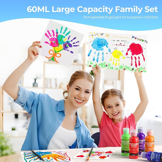 Nicpro 24 Colors Washable Finger Paint Set for Toddlers (2 oz), Non-Toxic & Baby Safe Paint for Hand and Feet, Mess Free Finger Painting Art Supplies for Kids Age 1-3 4 5 6+, Preschool Learning Gifts