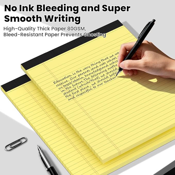 2pcs Legal Pads 8.5 x 11,Notepads 8.5 x 11 Inch, 30 Sheets/Pack, Yellow Note Pads Clear Print Writing Pads of Paper, Perforate Wide Ruled Lined with Sturdy Back for Office, Business & School Supplies