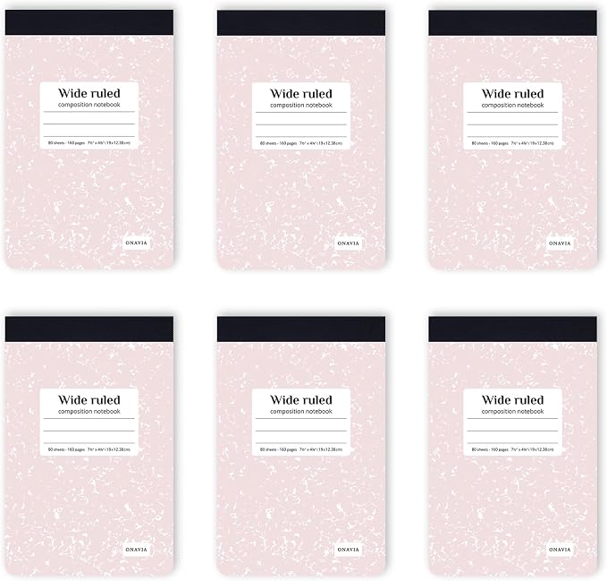 ONAVIA Pink Mini Composition Notebooks, Wide Ruled, 160 Pages, 6 Pack