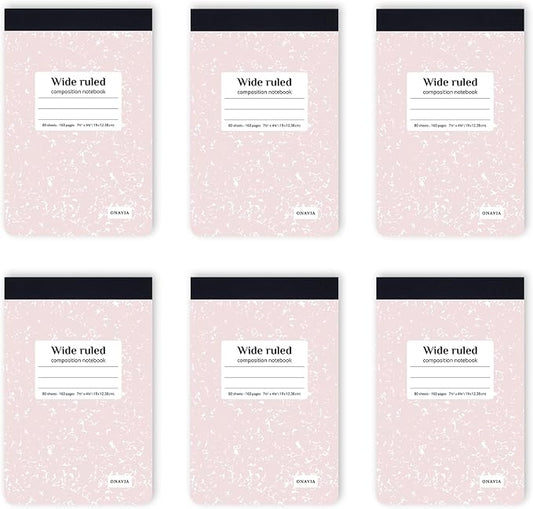 ONAVIA Pink Mini Composition Notebooks, Wide Ruled, 160 Pages, 6 Pack