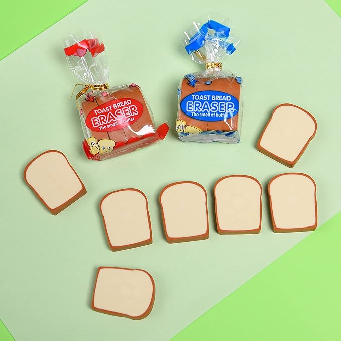 Bread Shaped Erasers for Kids - 16Pcs Mini Novelty Toast Bread Erasers Cute Fun Food Pencil Erasers for School Classroom Rewards Party Favors
