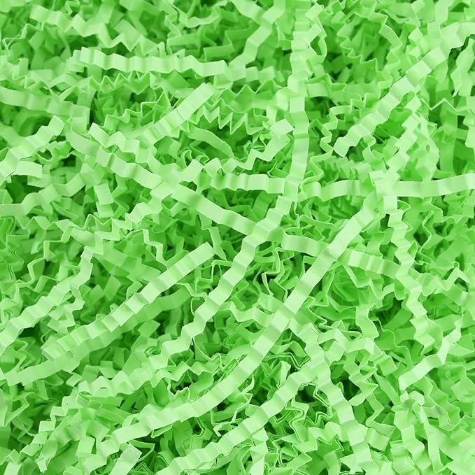 Raissily 10.5oz/300g Crinkle Cut Paper Shred Filler, Packing Grass Cushion for Christmas Wedding Birthday Anniversaries Easter Engagement Gift Confetti Box Bag Basket Filling Decoration (Light Green)