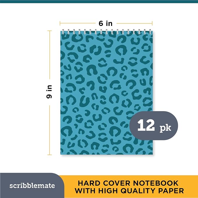 Steno Pads Spiral 6x9 Assorted Colors Notebooks for Work, 80 Sheets Top Spiral Notepad Stenographer Steno Books (6 Pack, Bold Colors)