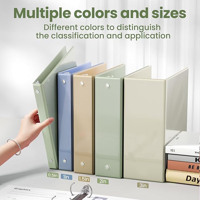 SUNEE 3 Ring Binder 2 Inch 2 Pack, Clear View Three Ring PVC-Free (Fit 8.5x11 Inches) for School or Office Supplies, Sage Green
