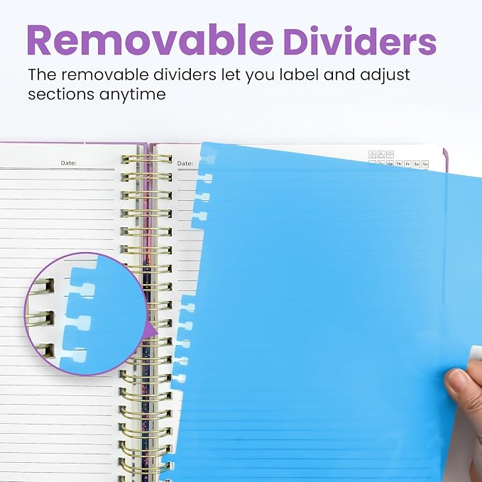 ZOTIA Large Spiral Notebooks for Work 5 Subject with Removable Dividers