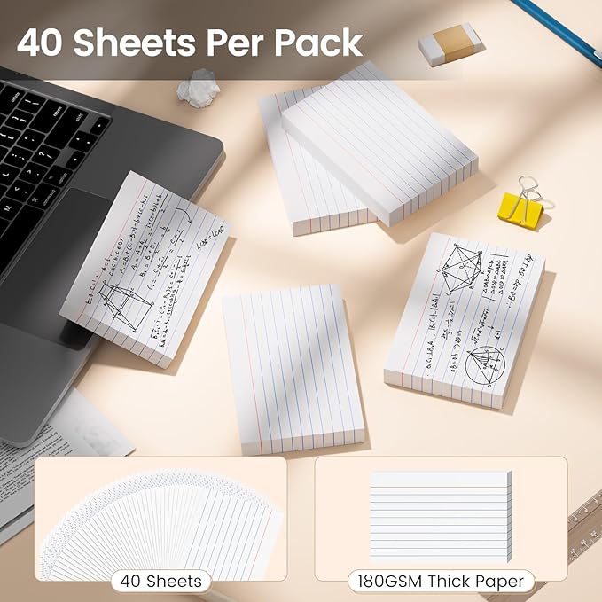 Index Cards 4x6, 400 Sheets, Ruled White Flash Cards for Effective Studying and Note-Taking, Premium Note Cards, Essential School Supplies for College & Office, Home Organization & Study Supplies