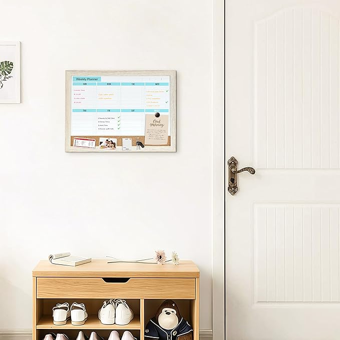 Magnetic Weekly to Do List Planner White Board 16x12 Inch - Dry Erase Calendar Board with Cork Combo for Wall, Home Office Kitchen