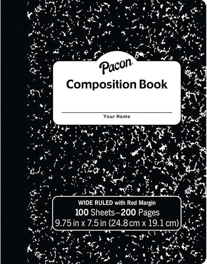 Pacon® Composition Book, Black Marble, 3/8" Ruled w/Margin, 9-3/4" x 7-1/2", 100 Sheets Per Book, Pack of 6