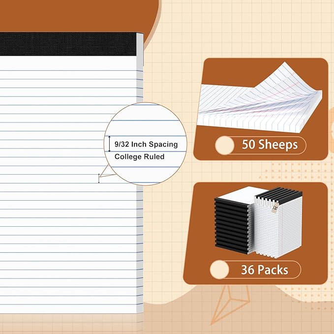 Legal Pads 8.5 X11, Narrow Ruled Notepads, 36 Pack, 50 Sheet/Pad, White Legal Pads, Tear Off Notepad, Perforated Writing Pad, Notebook Paper College Ruled, Notepads for Office Home School, Notepad