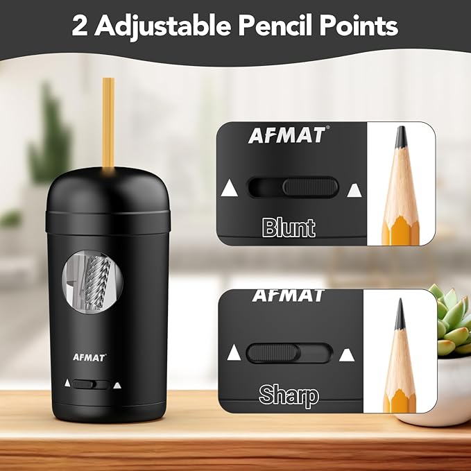 AFMAT Electric Pencil Sharpener, Fully Automatic Pencil Sharpener for 7-8mm Pencils & Colored Pencils, Auto in & Out, Rechargeable Vertical Hands-Free Sharpeners for Classroom/Home/Office PSX7(Black)