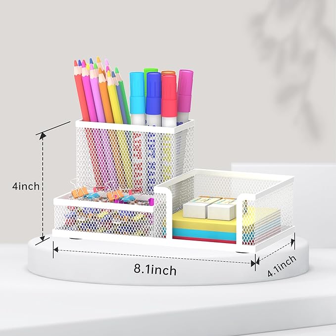 SUPEASY Pen Holder Desk Organizer, Office Supplies Pencil Holder with 3 Compartments, Desk Accessories and Workspace Organizers for Home School Classroom, White