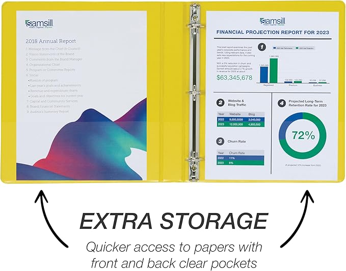 Samsill Durable 1 inch 3 Ring Binder, D Ring Binder, 100% Recycled Chipboard, Yellow, 12 Pack